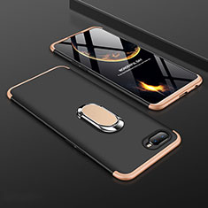 Hard Rigid Plastic Matte Finish Case Cover with Magnetic Finger Ring Stand P01 for Oppo R17 Neo Gold and Black