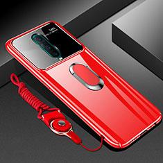 Hard Rigid Plastic Matte Finish Case Cover with Magnetic Finger Ring Stand P01 for Oppo RX17 Pro Red