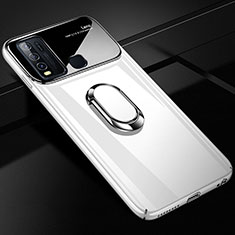 Hard Rigid Plastic Matte Finish Case Cover with Magnetic Finger Ring Stand P01 for Vivo Y50 White