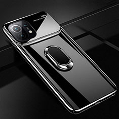 Hard Rigid Plastic Matte Finish Case Cover with Magnetic Finger Ring Stand P01 for Xiaomi Mi 11 5G Black