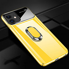 Hard Rigid Plastic Matte Finish Case Cover with Magnetic Finger Ring Stand P02 for Apple iPhone 11 Yellow