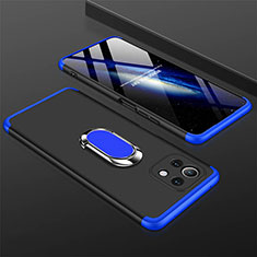 Hard Rigid Plastic Matte Finish Case Cover with Magnetic Finger Ring Stand P02 for Xiaomi Mi 11 5G Blue and Black