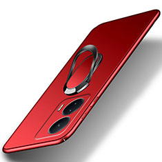 Hard Rigid Plastic Matte Finish Case Cover with Magnetic Finger Ring Stand S01 for Vivo iQOO U5 5G Red