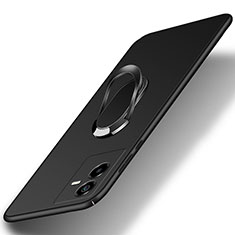 Hard Rigid Plastic Matte Finish Case Cover with Magnetic Finger Ring Stand S01 for Vivo iQOO Z6x Black