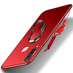 Hard Rigid Plastic Matte Finish Case Cover with Magnetic Finger Ring Stand S01 for Vivo Y15 Red