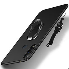 Hard Rigid Plastic Matte Finish Case Cover with Magnetic Finger Ring Stand S01 for Vivo Y5s Black