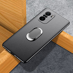 Hard Rigid Plastic Matte Finish Case Cover with Magnetic Finger Ring Stand S01 for Xiaomi Poco F3 5G Black