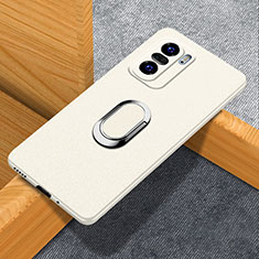 Hard Rigid Plastic Matte Finish Case Cover with Magnetic Finger Ring Stand S01 for Xiaomi Redmi K40 5G White