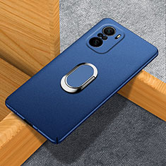 Hard Rigid Plastic Matte Finish Case Cover with Magnetic Finger Ring Stand S01 for Xiaomi Redmi K40 Pro 5G Blue