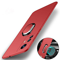 Hard Rigid Plastic Matte Finish Case Cover with Magnetic Finger Ring Stand S01 for Xiaomi Redmi Note 12S Red