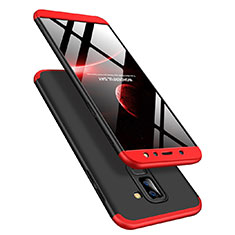 Hard Rigid Plastic Matte Finish Front and Back Case 360 Degrees with Finger Ring Stand Q02 for Samsung Galaxy A6 Plus (2018) Red and Black
