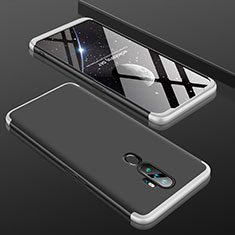 Hard Rigid Plastic Matte Finish Front and Back Cover Case 360 Degrees for Oppo A11 Silver and Black