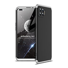 Hard Rigid Plastic Matte Finish Front and Back Cover Case 360 Degrees for Oppo A93 Silver and Black