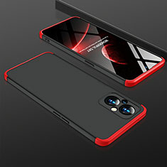 Hard Rigid Plastic Matte Finish Front and Back Cover Case 360 Degrees for Oppo A96 5G Red and Black