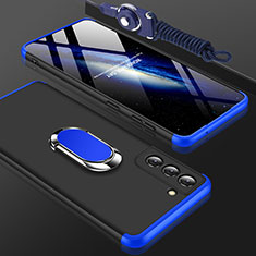 Hard Rigid Plastic Matte Finish Front and Back Cover Case 360 Degrees M01 for Samsung Galaxy S22 5G Blue and Black