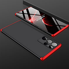 Hard Rigid Plastic Matte Finish Front and Back Cover Case 360 Degrees M02 for Samsung Galaxy S23 Ultra 5G Red and Black