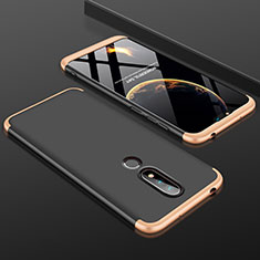 Hard Rigid Plastic Matte Finish Front and Back Cover Case 360 Degrees P01 for Nokia 6.1 Plus Gold and Black