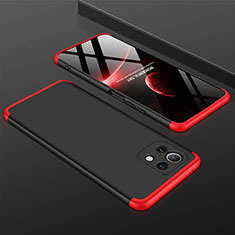 Hard Rigid Plastic Matte Finish Front and Back Cover Case 360 Degrees P01 for Xiaomi Mi 11 Lite 5G NE Red and Black
