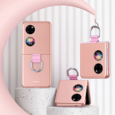 Hard Rigid Plastic Matte Finish Front and Back Cover Case 360 Degrees QH2 for Huawei P50 Pocket Rose Gold