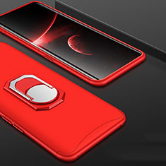 Hard Rigid Plastic Matte Finish Front and Back Cover Case 360 Degrees with Finger Ring Stand for Oppo Find X Red