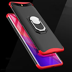 Hard Rigid Plastic Matte Finish Front and Back Cover Case 360 Degrees with Finger Ring Stand for Oppo Find X Red and Black