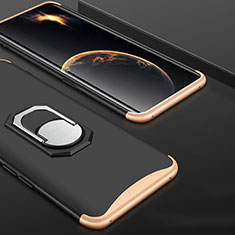 Hard Rigid Plastic Matte Finish Front and Back Cover Case 360 Degrees with Finger Ring Stand for Oppo Find X Super Flash Edition Gold and Black