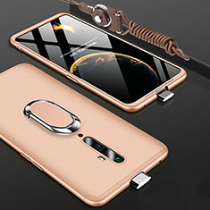 Hard Rigid Plastic Matte Finish Front and Back Cover Case 360 Degrees with Finger Ring Stand for Oppo Reno2 Z Gold