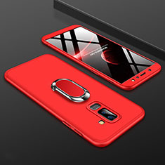 Hard Rigid Plastic Matte Finish Front and Back Cover Case 360 Degrees with Finger Ring Stand for Samsung Galaxy A6 Plus (2018) Red