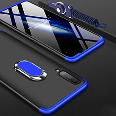 Hard Rigid Plastic Matte Finish Front and Back Cover Case 360 Degrees with Finger Ring Stand for Samsung Galaxy A70 Blue and Black
