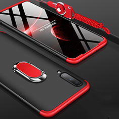 Hard Rigid Plastic Matte Finish Front and Back Cover Case 360 Degrees with Finger Ring Stand for Samsung Galaxy A70 Red and Black