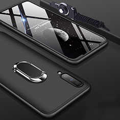Hard Rigid Plastic Matte Finish Front and Back Cover Case 360 Degrees with Finger Ring Stand for Samsung Galaxy A70S Black