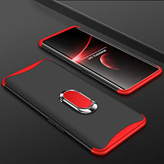 Hard Rigid Plastic Matte Finish Front and Back Cover Case 360 Degrees with Finger Ring Stand S01 for Oppo Find X Red and Black