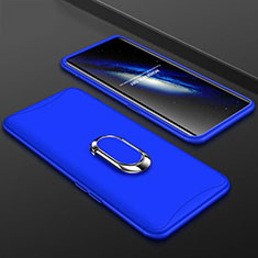 Hard Rigid Plastic Matte Finish Front and Back Cover Case 360 Degrees with Finger Ring Stand S01 for Oppo Find X Super Flash Edition Blue