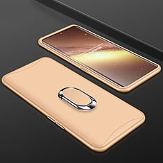 Hard Rigid Plastic Matte Finish Front and Back Cover Case 360 Degrees with Finger Ring Stand S01 for Oppo Find X Super Flash Edition Gold