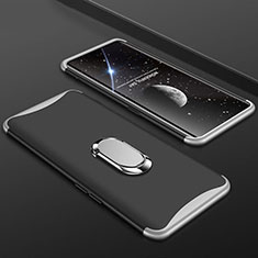 Hard Rigid Plastic Matte Finish Front and Back Cover Case 360 Degrees with Finger Ring Stand S01 for Oppo Find X Super Flash Edition Silver