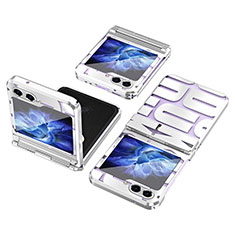 Hard Rigid Plastic Matte Finish Front and Back Cover Case 360 Degrees ZL1 for Samsung Galaxy Z Flip5 5G Silver