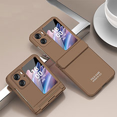 Hard Rigid Plastic Matte Finish Front and Back Cover Case 360 Degrees ZL10 for Oppo Find N2 Flip 5G Brown
