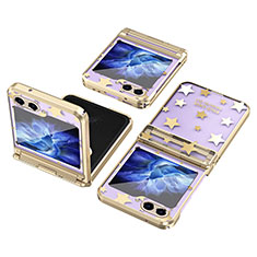 Hard Rigid Plastic Matte Finish Front and Back Cover Case 360 Degrees ZL6 for Samsung Galaxy Z Flip5 5G Gold