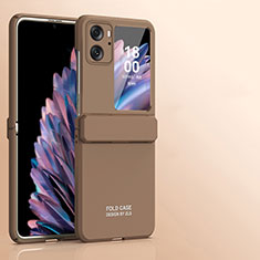 Hard Rigid Plastic Matte Finish Front and Back Cover Case 360 Degrees ZL9 for Oppo Find N2 Flip 5G Brown