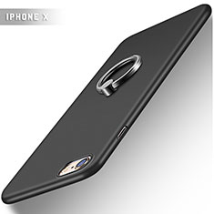 Hard Rigid Plastic Matte Finish Snap On Case with Finger Ring Stand A01 for Apple iPhone 6S Plus Black