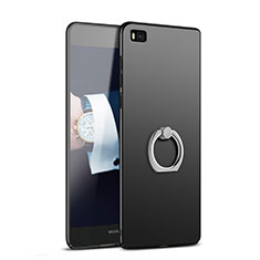 Hard Rigid Plastic Matte Finish Snap On Case with Finger Ring Stand A02 for Huawei P8 Black