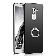 Hard Rigid Plastic Matte Finish Snap On Case with Finger Ring Stand A03 for Huawei Honor 6X Black