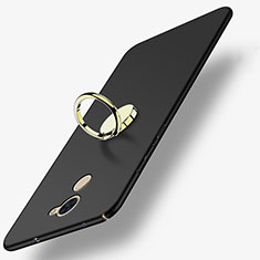 Hard Rigid Plastic Matte Finish Snap On Case with Finger Ring Stand A03 for Huawei Y7 Prime Black