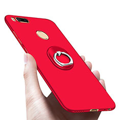 Hard Rigid Plastic Matte Finish Snap On Case with Finger Ring Stand A03 for Xiaomi Mi 5X Red