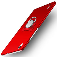 Hard Rigid Plastic Matte Finish Snap On Case with Finger Ring Stand for Huawei Ascend P7 Red