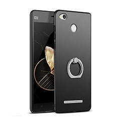 Hard Rigid Plastic Matte Finish Snap On Case with Finger Ring Stand for Xiaomi Redmi 3 Pro Black