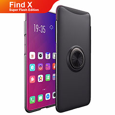 Hard Rigid Plastic Matte Finish Snap On Case with Magnetic Finger Ring Stand for Oppo Find X Super Flash Edition Black