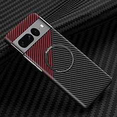 Hard Rigid Plastic Matte Finish Twill Snap On Case Cover with Mag-Safe Magnetic for Google Pixel 7 Pro 5G Red and Black