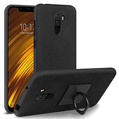 Hard Rigid Plastic Quicksand Cover with Finger Ring Stand for Xiaomi Pocophone F1 Black