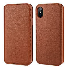 Leather Case Flip Cover for Apple iPhone Xs Max Brown